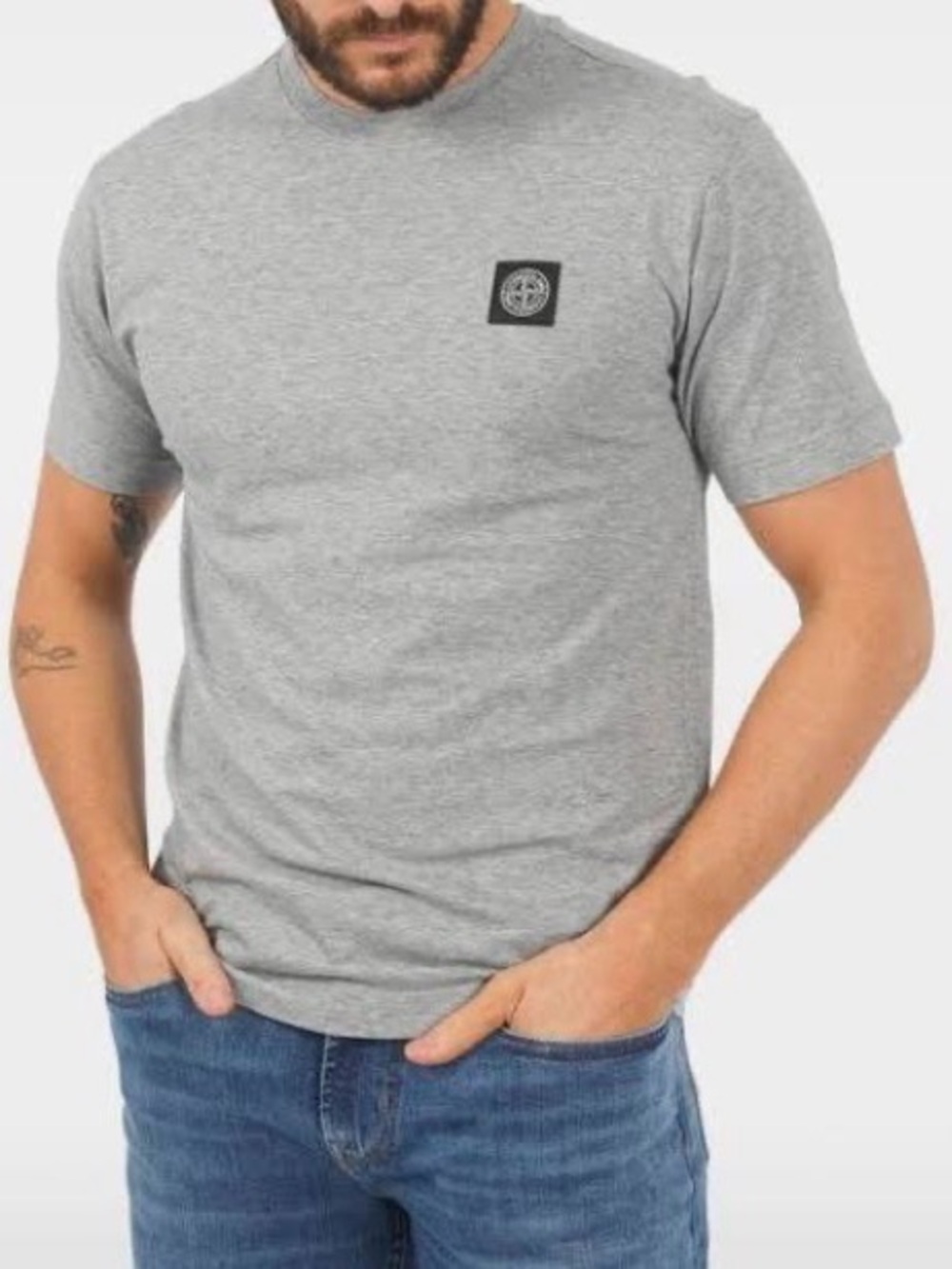 Stone Island Men’s Logo-Patch Cotton-Jersey T-Shirt in Heather Gray Size S